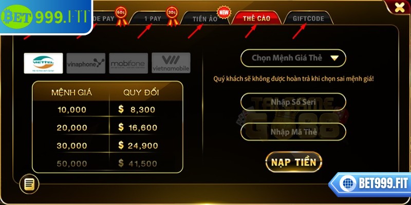 Điều kiện cần có để tiến hành nạp rút tiền BET999